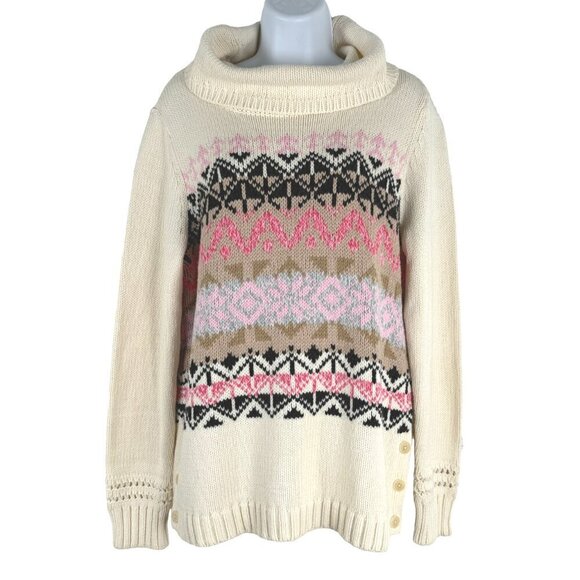 Talbots Turtleneck Sweater Medium Fair Isle Snowflake Cotton Blend NWT FS-1269 - Picture 1 of 10
